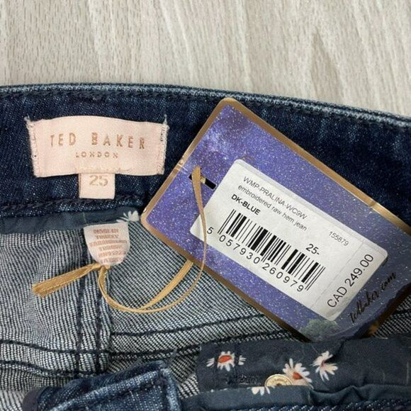 Ted Baker Pralina Daisy Floral Embroidered Raw Hem Ankle Jean Dark Wash 25 - Picture 7 of 11